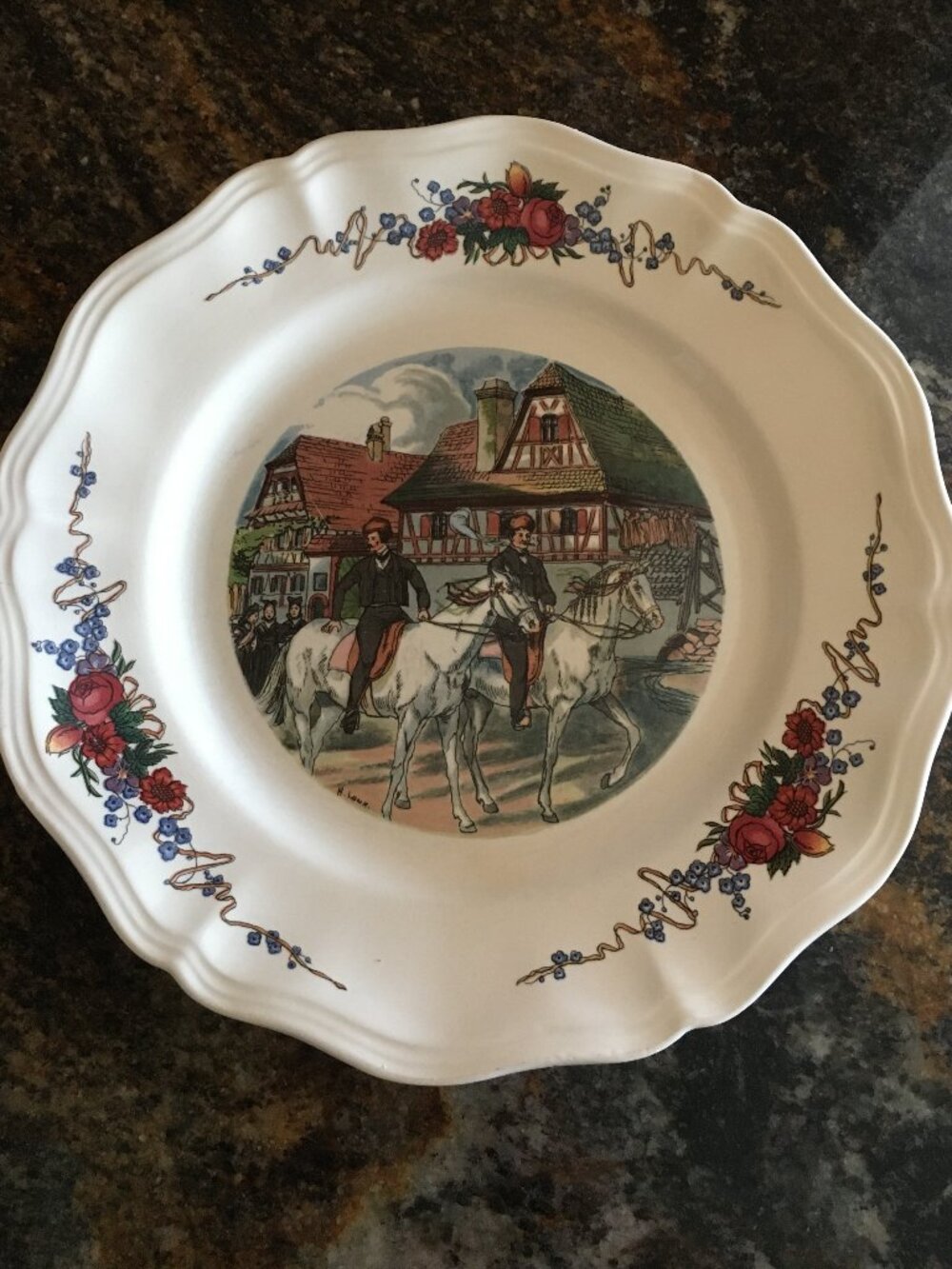 VTG Sarreguemines Obernai Henri Loux French Faience Full Grand Dinner Plate #1